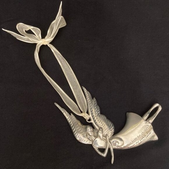 Flying Angel Mom Ornament Silver Tone Metal w/ Inspirational Quote - Picture 1 of 4